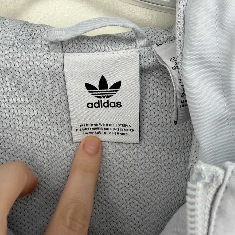 Adidas 2XL Windbreaker Jacket Blue Pink Colorblock 3 Stripe Logo Womens - Picture 5 of 9